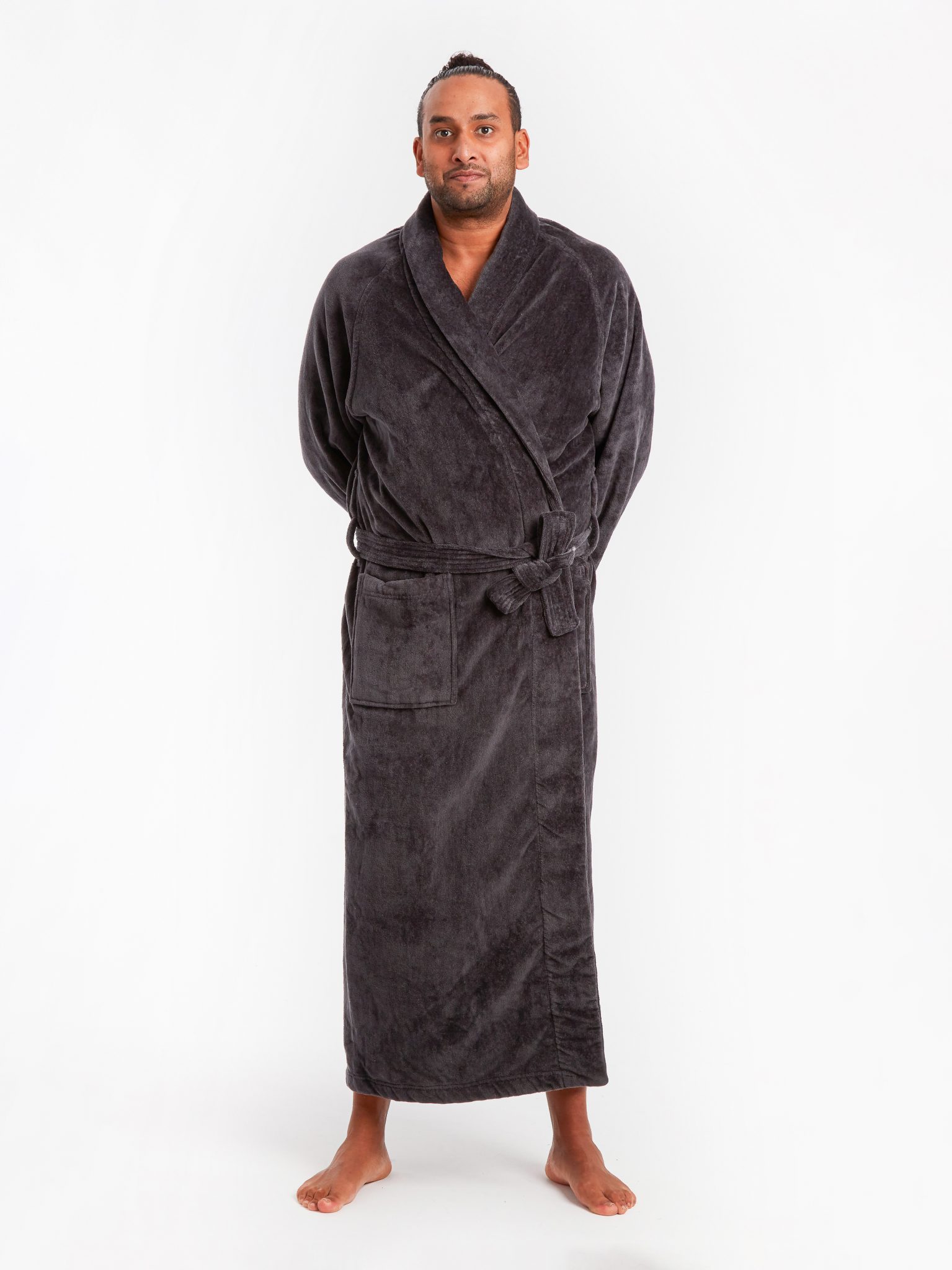 Herren Morgenmantel Schwarz Lang - Flauschiger Bademantel Mit Kapuze Winter Warm